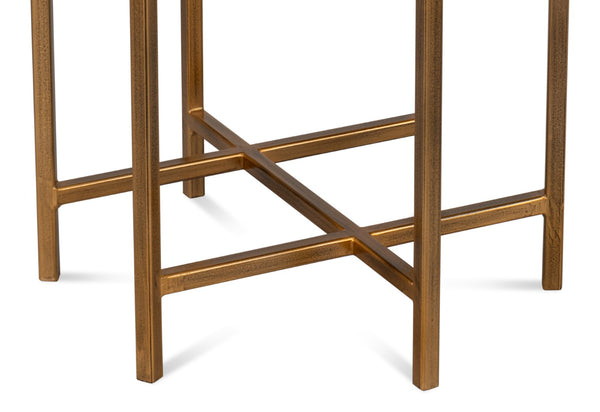 Sarreid Spence Side Table: Elegant Watercress Finish With Gold Frame - Leather, Wood & Iron Design Green  54006-3