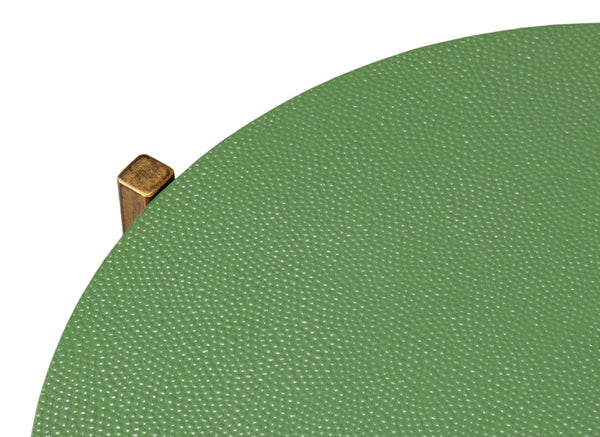 Sarreid Spence Side Table: Elegant Watercress Finish With Gold Frame - Leather, Wood & Iron Design Green  54006-3