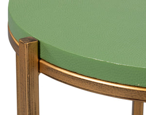 Sarreid Spence Side Table: Elegant Watercress Finish With Gold Frame - Leather, Wood & Iron Design Green  54006-3