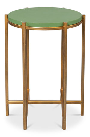 Sarreid Spence Side Table: Elegant Watercress Finish With Gold Frame - Leather, Wood & Iron Design Green  54006-3