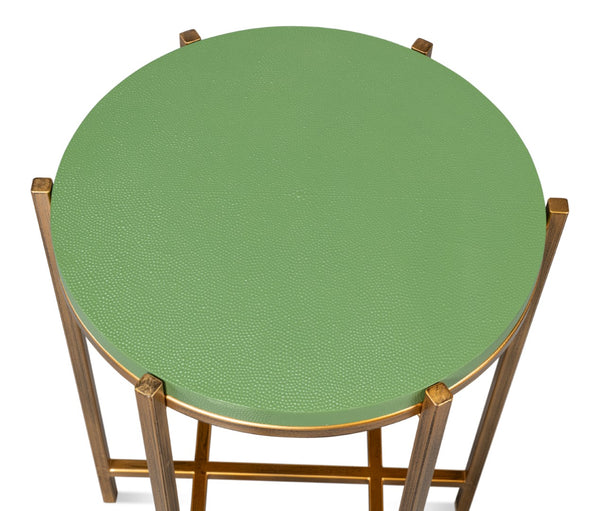 Sarreid Spence Side Table: Elegant Watercress Finish With Gold Frame - Leather, Wood & Iron Design Green  54006-3