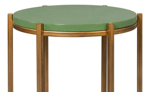Sarreid Spence Side Table: Elegant Watercress Finish With Gold Frame - Leather, Wood & Iron Design Green  54006-3