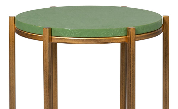 Sarreid Spence Side Table: Elegant Watercress Finish With Gold Frame - Leather, Wood & Iron Design Green  54006-3