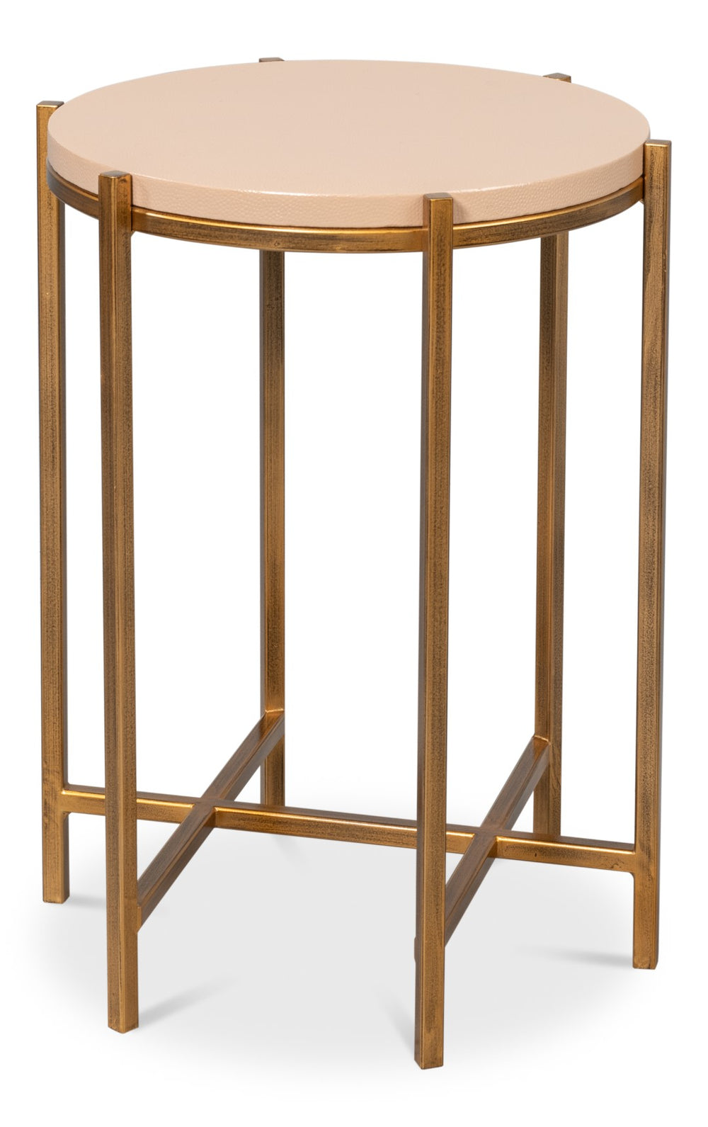 Sarreid Spence Side Table - Elegant Mushroom Finish With Luxurious Gold Frame, Crafted From Leather & Wood Tan  54006-5