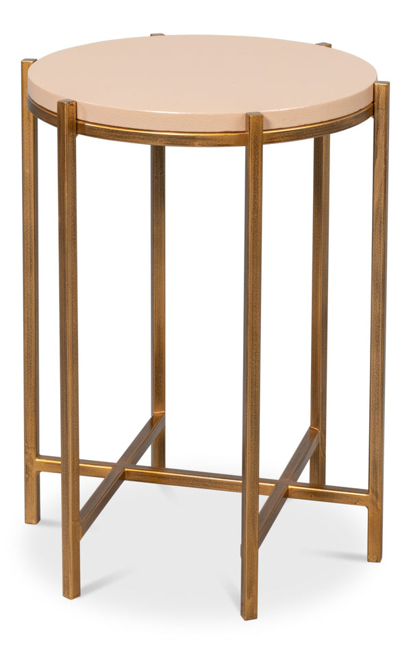Sarreid Spence Side Table - Elegant Mushroom Finish With Luxurious Gold Frame, Crafted From Leather & Wood Tan  54006-5