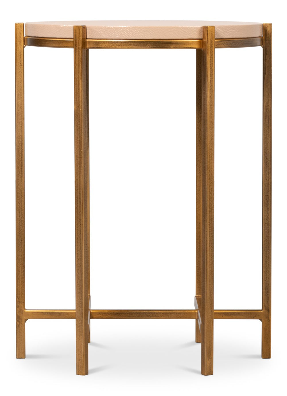 Sarreid Spence Side Table - Elegant Mushroom Finish With Luxurious Gold Frame, Crafted From Leather & Wood Tan  54006-5