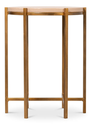 Sarreid Spence Side Table - Elegant Mushroom Finish With Luxurious Gold Frame, Crafted From Leather & Wood Tan  54006-5