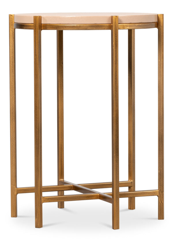 Sarreid Spence Side Table - Elegant Mushroom Finish With Luxurious Gold Frame, Crafted From Leather & Wood Tan  54006-5