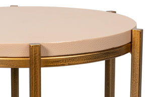 Sarreid Spence Side Table - Elegant Mushroom Finish With Luxurious Gold Frame, Crafted From Leather & Wood Tan  54006-5