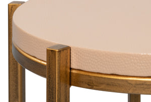 Sarreid Spence Side Table - Elegant Mushroom Finish With Luxurious Gold Frame, Crafted From Leather & Wood Tan  54006-5
