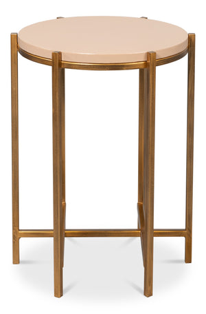 Sarreid Spence Side Table - Elegant Mushroom Finish With Luxurious Gold Frame, Crafted From Leather & Wood Tan  54006-5