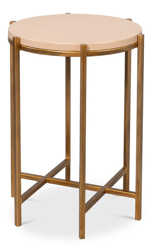Sarreid Spence Side Table - Elegant Mushroom Finish With Luxurious Gold Frame, Crafted From Leather & Wood Tan  54006-5