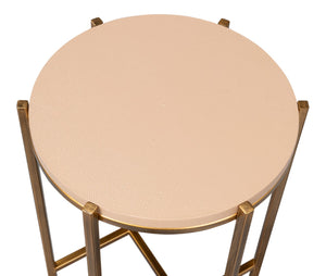 Sarreid Spence Side Table - Elegant Mushroom Finish With Luxurious Gold Frame, Crafted From Leather & Wood Tan  54006-5