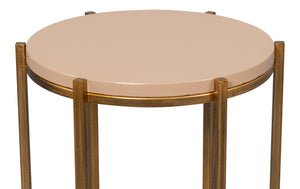 Sarreid Spence Side Table - Elegant Mushroom Finish With Luxurious Gold Frame, Crafted From Leather & Wood Tan  54006-5