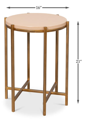 Sarreid Spence Side Table - Elegant Mushroom Finish With Luxurious Gold Frame, Crafted From Leather & Wood Tan  54006-5