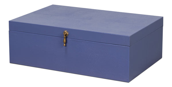 Sarreid Cosmos Nesting Boxes Set Of 3 In Elegant Marlin Finish - Shagreen Leather, Wood & Brass Accents Blue  54007-2