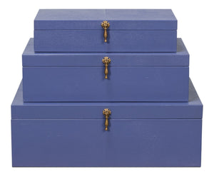 Sarreid Cosmos Nesting Boxes Set Of 3 In Elegant Marlin Finish - Shagreen Leather, Wood & Brass Accents Blue  54007-2