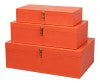 Sarreid Cosmos Nesting Boxes Set Of 3 In Vibrant Orangeade - Luxurious Shagreen Leather & Brass Accents Orange  54007-6