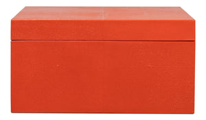 Sarreid Cosmos Nesting Boxes Set Of 3 In Vibrant Orangeade - Luxurious Shagreen Leather & Brass Accents Orange  54007-6