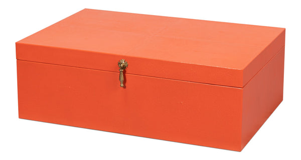 Sarreid Cosmos Nesting Boxes Set Of 3 In Vibrant Orangeade - Luxurious Shagreen Leather & Brass Accents Orange  54007-6