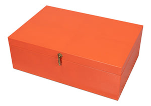 Sarreid Cosmos Nesting Boxes Set Of 3 In Vibrant Orangeade - Luxurious Shagreen Leather & Brass Accents Orange  54007-6