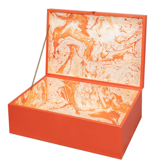 Sarreid Cosmos Nesting Boxes Set Of 3 In Vibrant Orangeade - Luxurious Shagreen Leather & Brass Accents Orange  54007-6