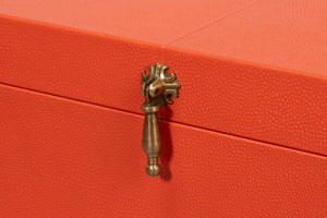 Sarreid Cosmos Nesting Boxes Set Of 3 In Vibrant Orangeade - Luxurious Shagreen Leather & Brass Accents Orange  54007-6