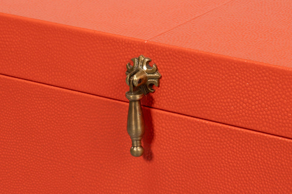 Sarreid Cosmos Nesting Boxes Set Of 3 In Vibrant Orangeade - Luxurious Shagreen Leather & Brass Accents Orange  54007-6