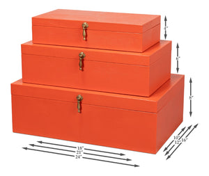 Sarreid Cosmos Nesting Boxes Set Of 3 In Vibrant Orangeade - Luxurious Shagreen Leather & Brass Accents Orange  54007-6