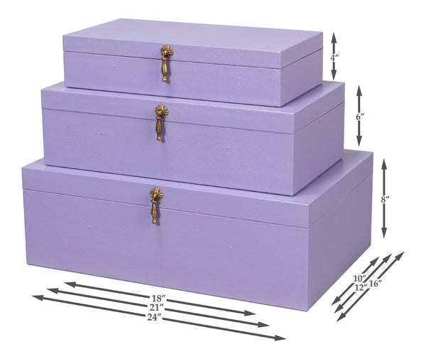 Sarreid Cosmos Nesting Boxes Set Of 3 In Lilac - Elegant Shagreen Leather & Brass Accents For Stylish Storage Purple  54007-7