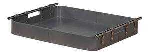 Sarreid Safari Leather Tray In Quiet Shade - Elegant Grey Finish With Polished Nickel & Durable Design Grey  54008-1