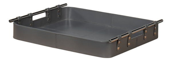 Sarreid Safari Leather Tray In Quiet Shade - Elegant Grey Finish With Polished Nickel & Durable Design Grey  54008-1