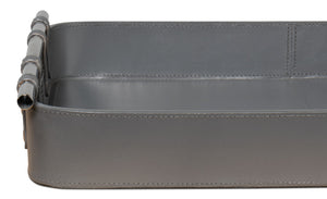 Sarreid Safari Leather Tray In Quiet Shade - Elegant Grey Finish With Polished Nickel & Durable Design Grey  54008-1