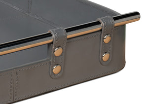 Sarreid Safari Leather Tray In Quiet Shade - Elegant Grey Finish With Polished Nickel & Durable Design Grey  54008-1