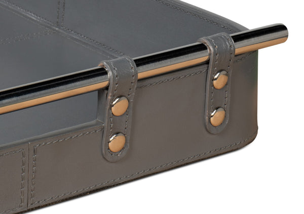 Sarreid Safari Leather Tray In Quiet Shade - Elegant Grey Finish With Polished Nickel & Durable Design Grey  54008-1