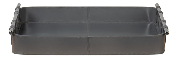 Sarreid Safari Leather Tray In Quiet Shade - Elegant Grey Finish With Polished Nickel & Durable Design Grey  54008-1