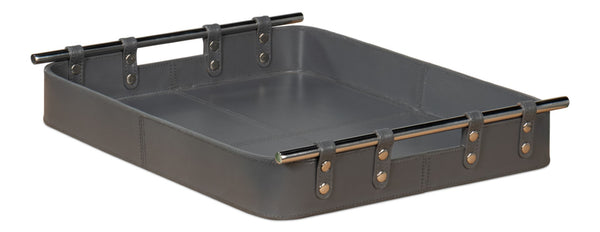 Sarreid Safari Leather Tray In Quiet Shade - Elegant Grey Finish With Polished Nickel & Durable Design Grey  54008-1