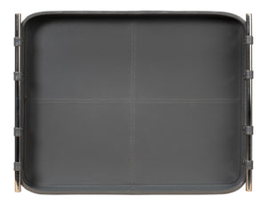 Sarreid Safari Leather Tray In Quiet Shade - Elegant Grey Finish With Polished Nickel & Durable Design Grey  54008-1