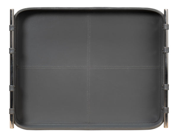 Sarreid Safari Leather Tray In Quiet Shade - Elegant Grey Finish With Polished Nickel & Durable Design Grey  54008-1