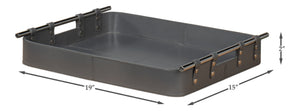 Sarreid Safari Leather Tray In Quiet Shade - Elegant Grey Finish With Polished Nickel & Durable Design Grey  54008-1