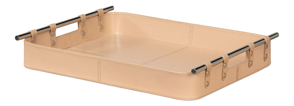 Sarreid Safari Leather Tray Mushroom - Elegant Mushroom Finish With Polished Nickel Accents For Stylish Storage Tan  54008-5