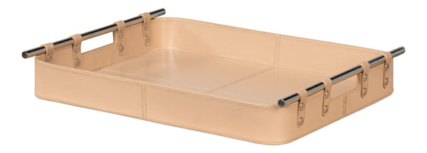 Sarreid Safari Leather Tray Mushroom - Elegant Mushroom Finish With Polished Nickel Accents For Stylish Storage Tan  54008-5