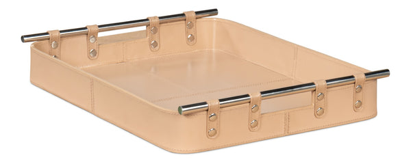 Sarreid Safari Leather Tray Mushroom - Elegant Mushroom Finish With Polished Nickel Accents For Stylish Storage Tan  54008-5
