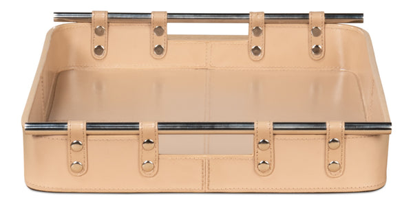Sarreid Safari Leather Tray Mushroom - Elegant Mushroom Finish With Polished Nickel Accents For Stylish Storage Tan  54008-5