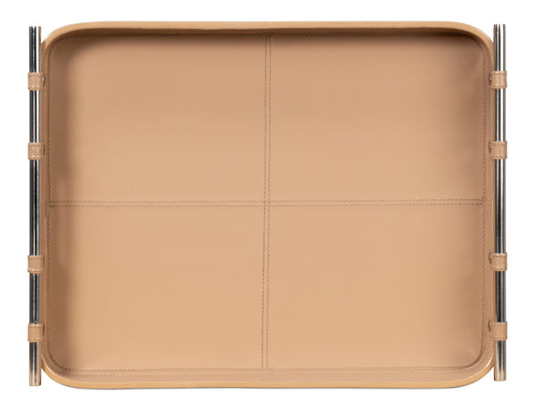 Sarreid Safari Leather Tray Mushroom - Elegant Mushroom Finish With Polished Nickel Accents For Stylish Storage Tan  54008-5