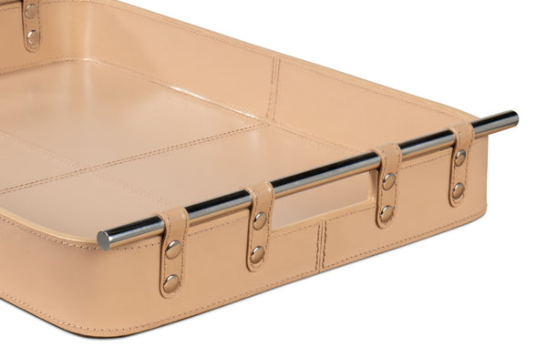 Sarreid Safari Leather Tray Mushroom - Elegant Mushroom Finish With Polished Nickel Accents For Stylish Storage Tan  54008-5