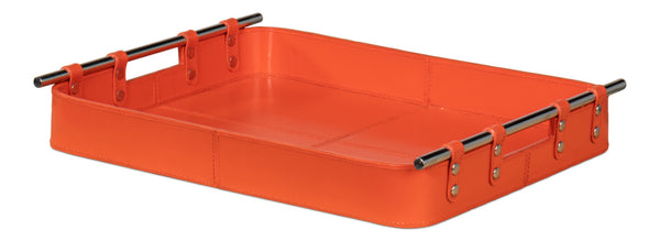 Sarreid Safari Leather Tray In Vibrant Orangeade – Stylish Polished Nickel, Perfect For Home Decor & Organization Orange  54008-6