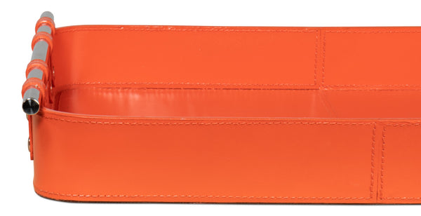 Sarreid Safari Leather Tray In Vibrant Orangeade – Stylish Polished Nickel, Perfect For Home Decor & Organization Orange  54008-6
