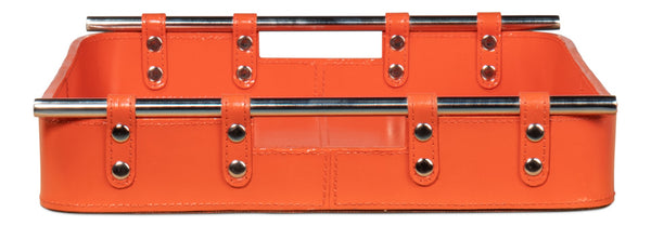 Sarreid Safari Leather Tray In Vibrant Orangeade – Stylish Polished Nickel, Perfect For Home Decor & Organization Orange  54008-6
