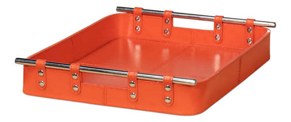 Sarreid Safari Leather Tray In Vibrant Orangeade – Stylish Polished Nickel, Perfect For Home Decor & Organization Orange  54008-6